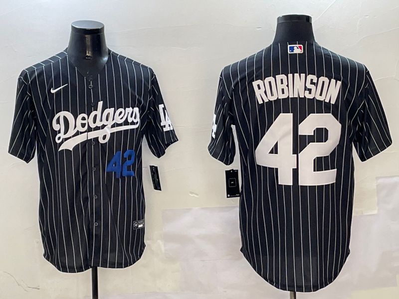 Men Los Angeles Dodgers #42 Robinson Black Stripe Jointly Name 2025 Nike MLB Jersey style 9